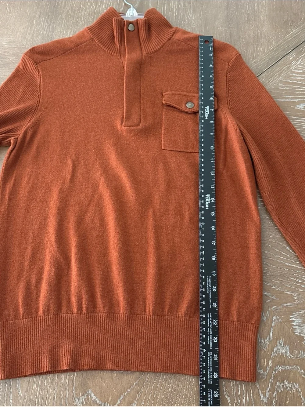 Banana Republic Men's Rust Zip-Neck Sweater with Snap Pocket Fine Merino Wool